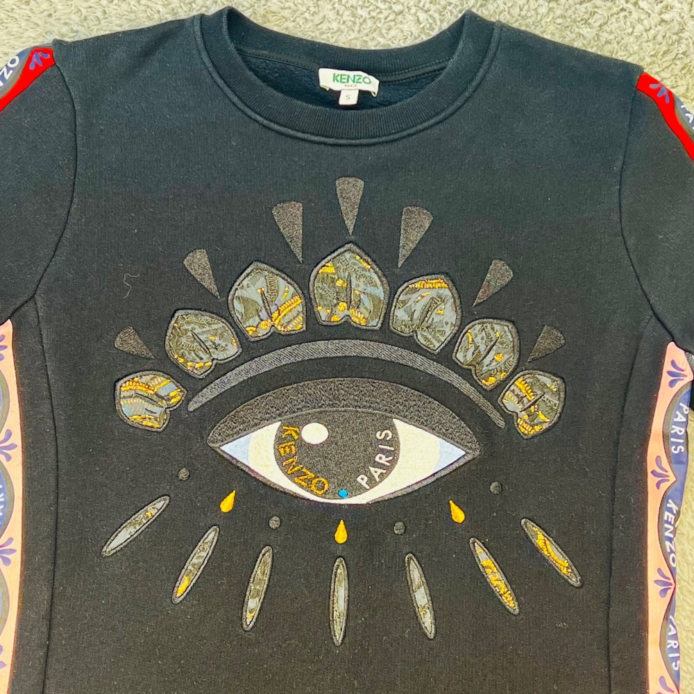 KENZO Paris Eye Sweatshirt Black Embroidered Crewneck Womens‎ Small Streetwear - Picture 5 of 13